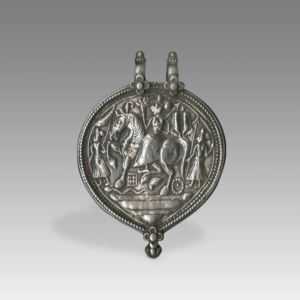 Plaque Amulet Depicting Durga on Horse with Vishnu