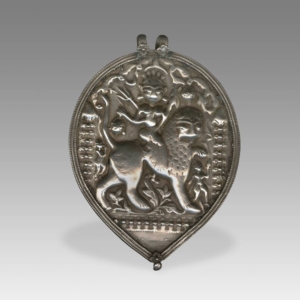 Plaque Amulet Depicting Mahakali on a Lion