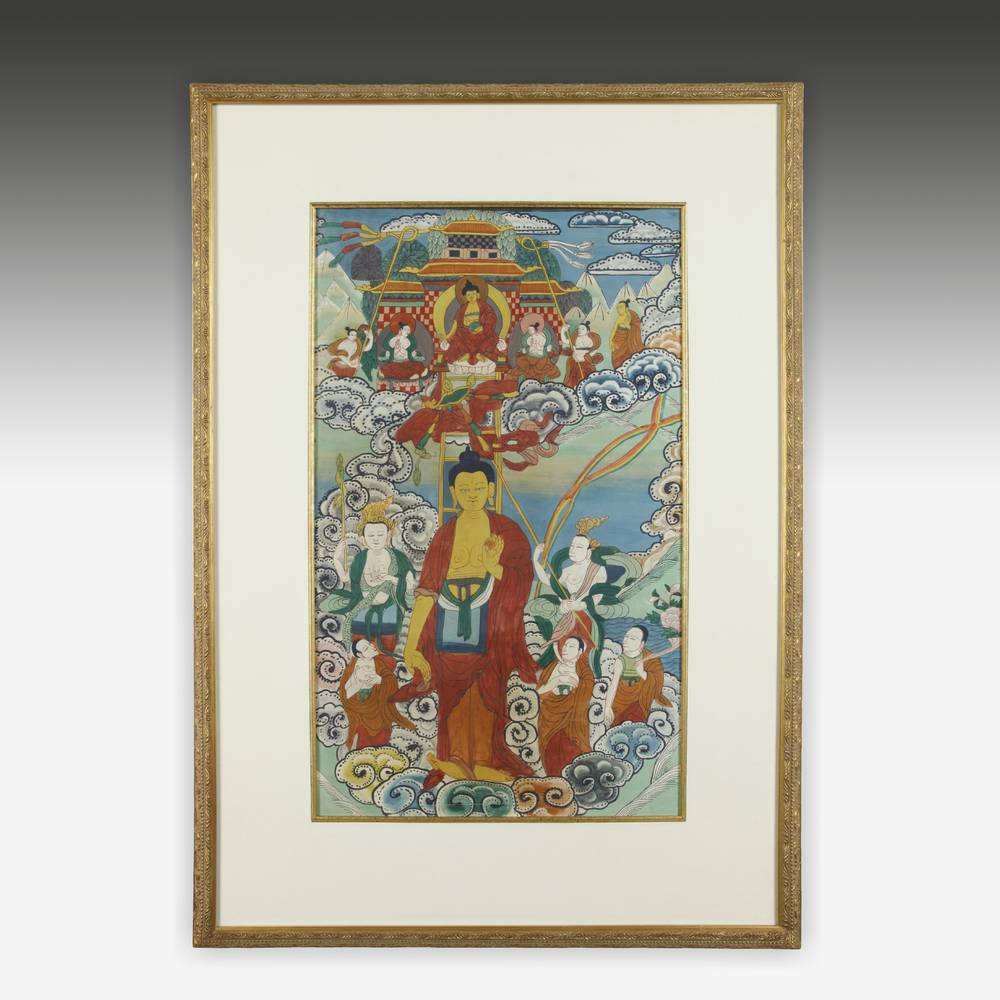 Tibetan Thangka or Devotional Painting, Framed