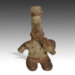 Mexican Kneeling Female Figure with Licking Feline