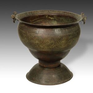 Indian Footed Ceremonial Vessel with Floral Motifs and Ring Handles