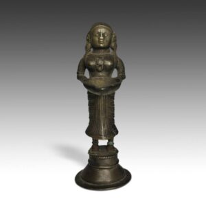Indian Oil Lamp with Standing Female Figure