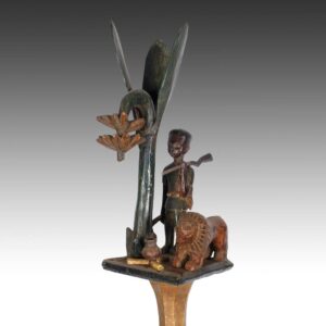 Ashanti Linguist's Staff Depicting Hunter with Lion Under Tree, Based