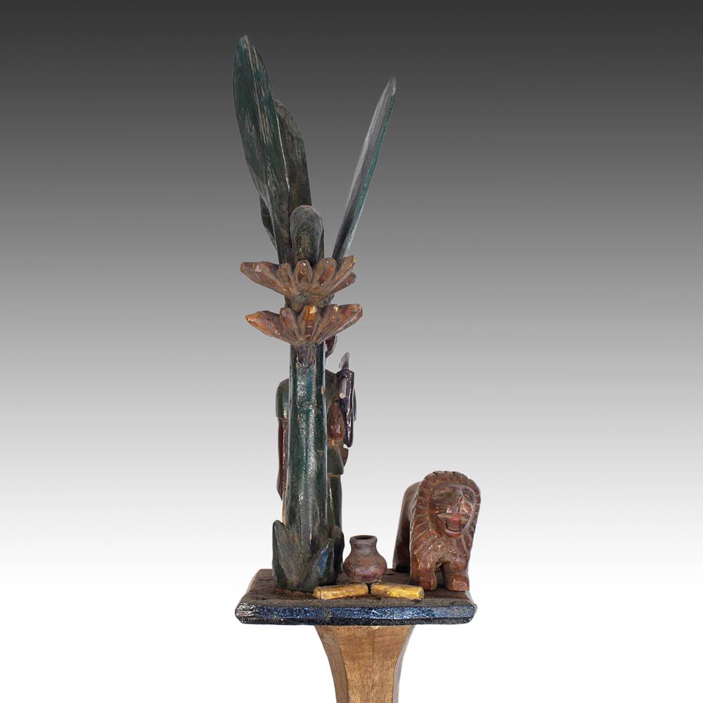 Ashanti Linguist's Staff Depicting Hunter with Lion Under Tree, Based - Image 2