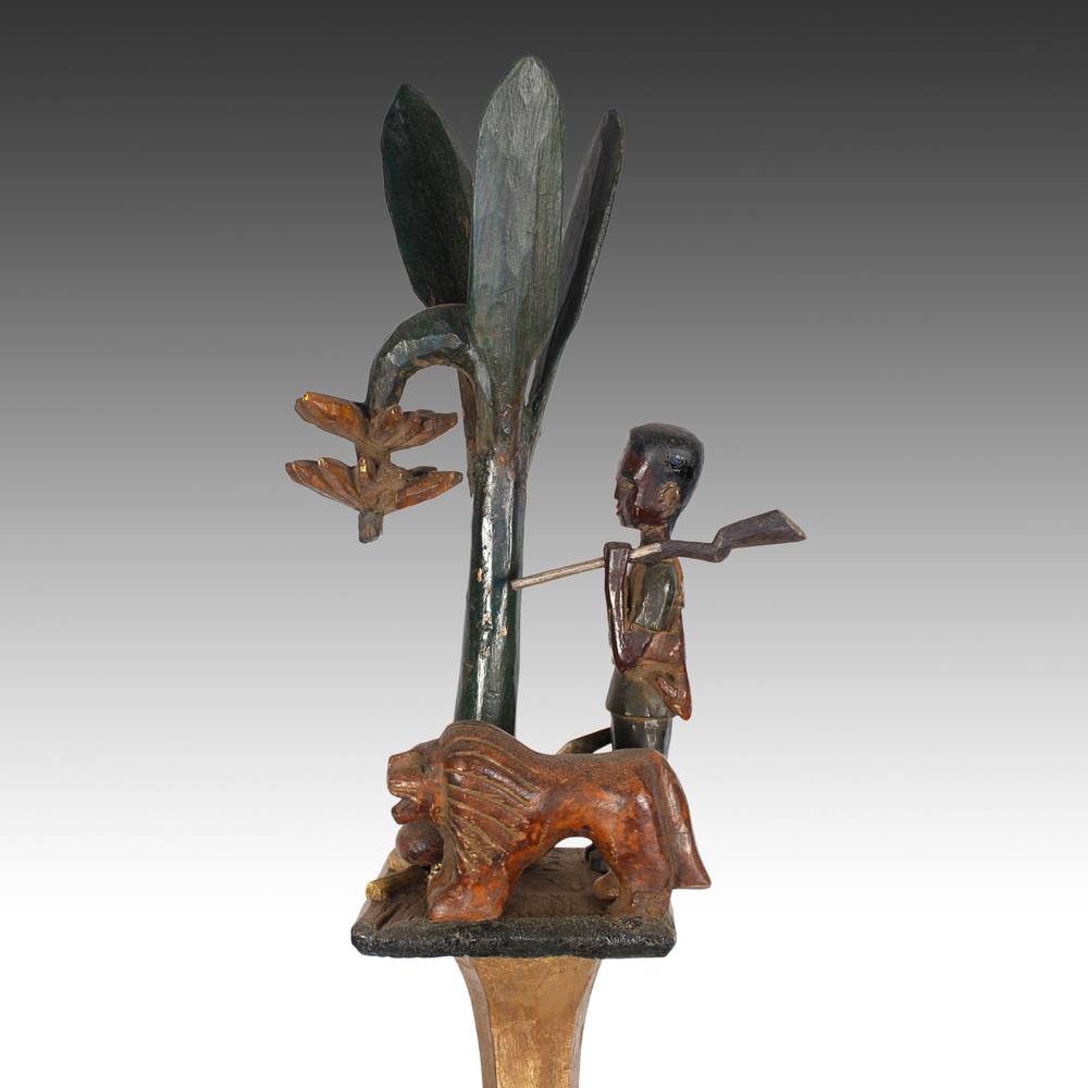 Ashanti Linguist's Staff Depicting Hunter with Lion Under Tree, Based - Image 3
