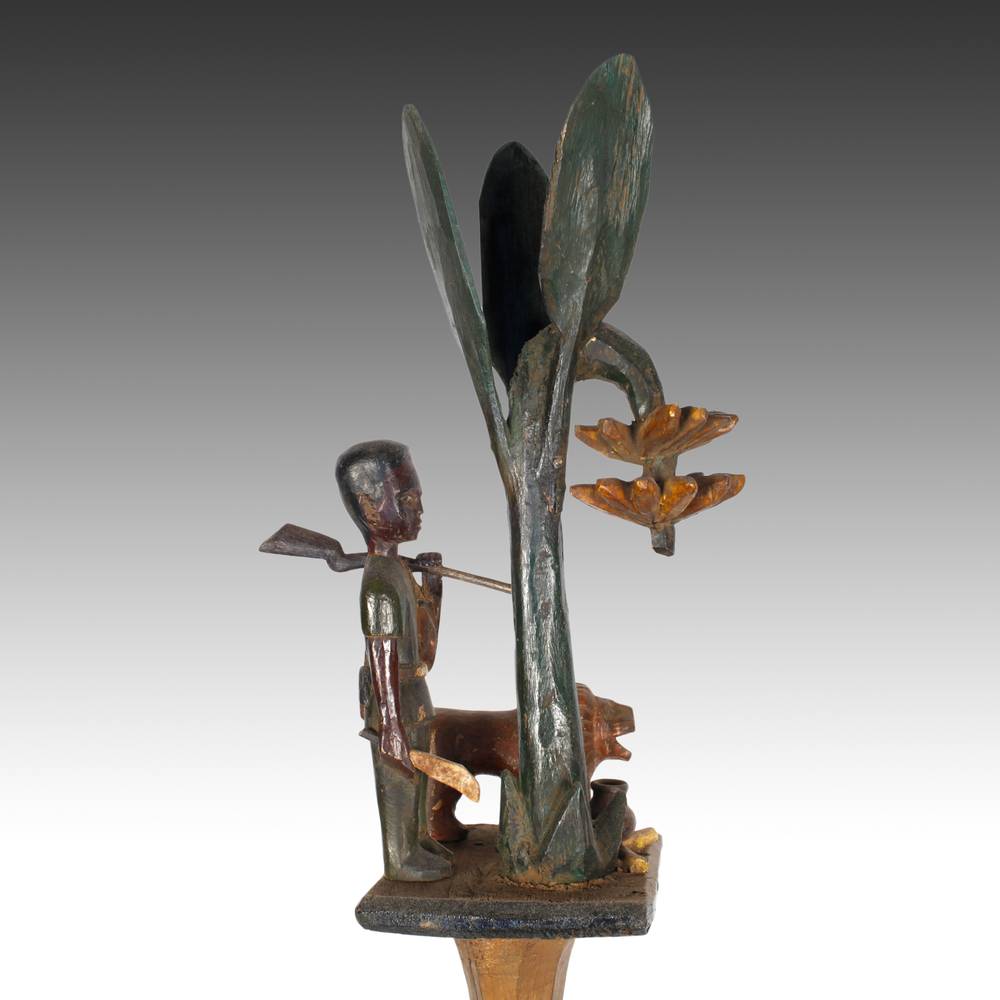 Ashanti Linguist's Staff Depicting Hunter with Lion Under Tree, Based - Image 4