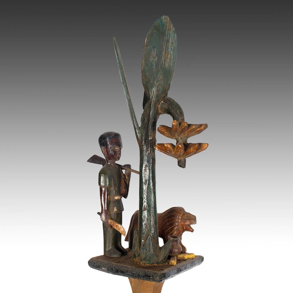 Ashanti Linguist's Staff Depicting Hunter with Lion Under Tree, Based - Image 5