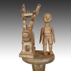 Ashanti Linguist's Staff Depicting Horned Lion with Figure