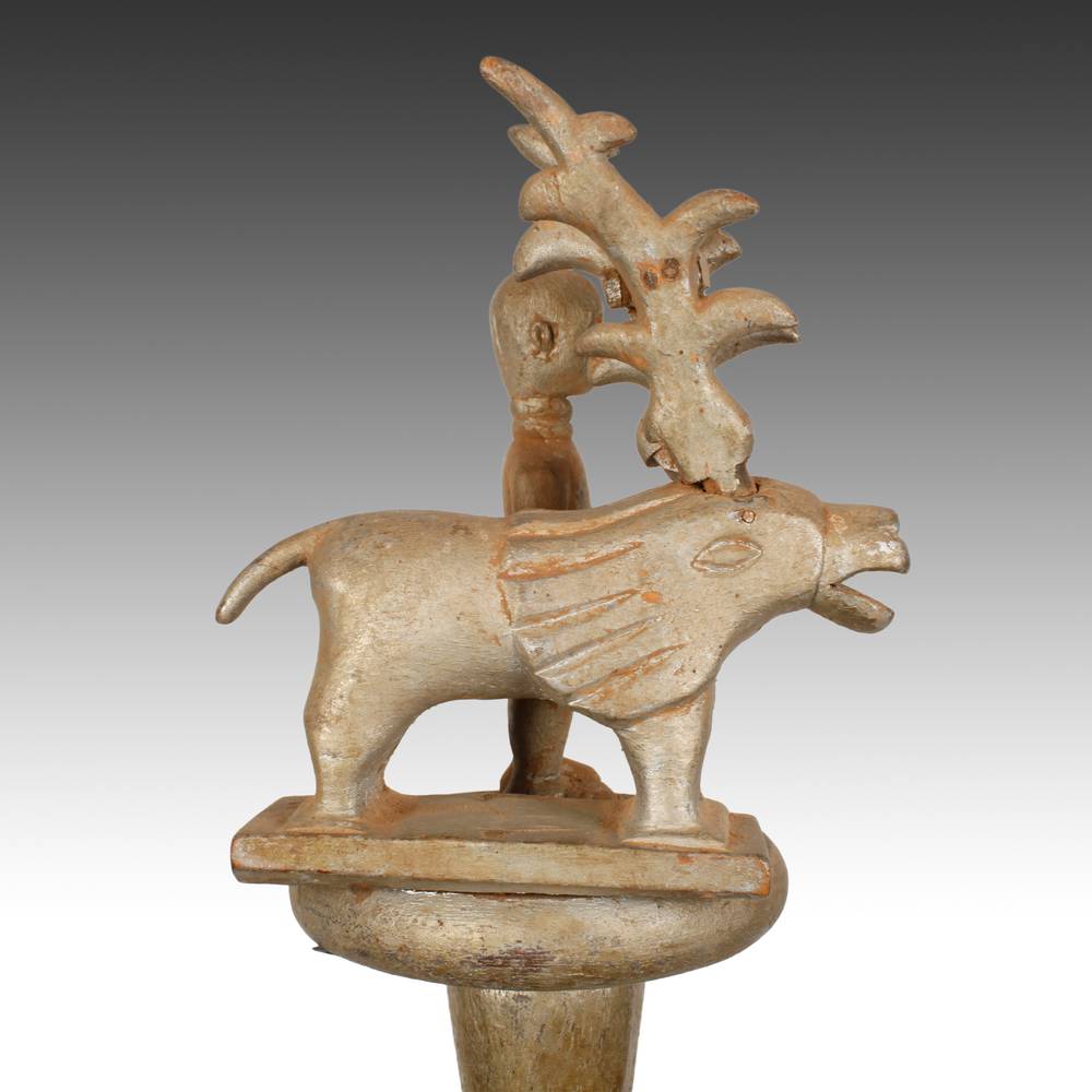 Ashanti Linguist's Staff Depicting Horned Lion with Figure - Image 3