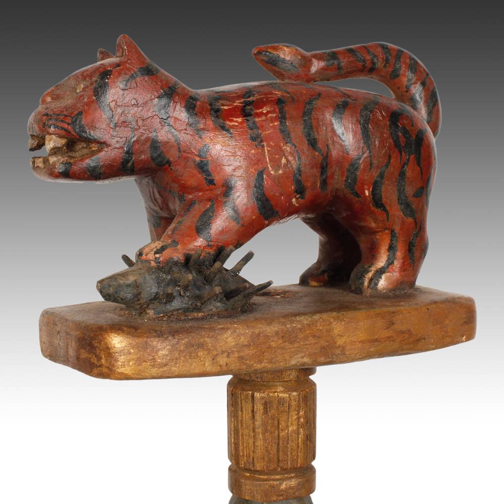 Ashanti Linguist's Staff Depicting a Tiger with Foot Atop Porcupine