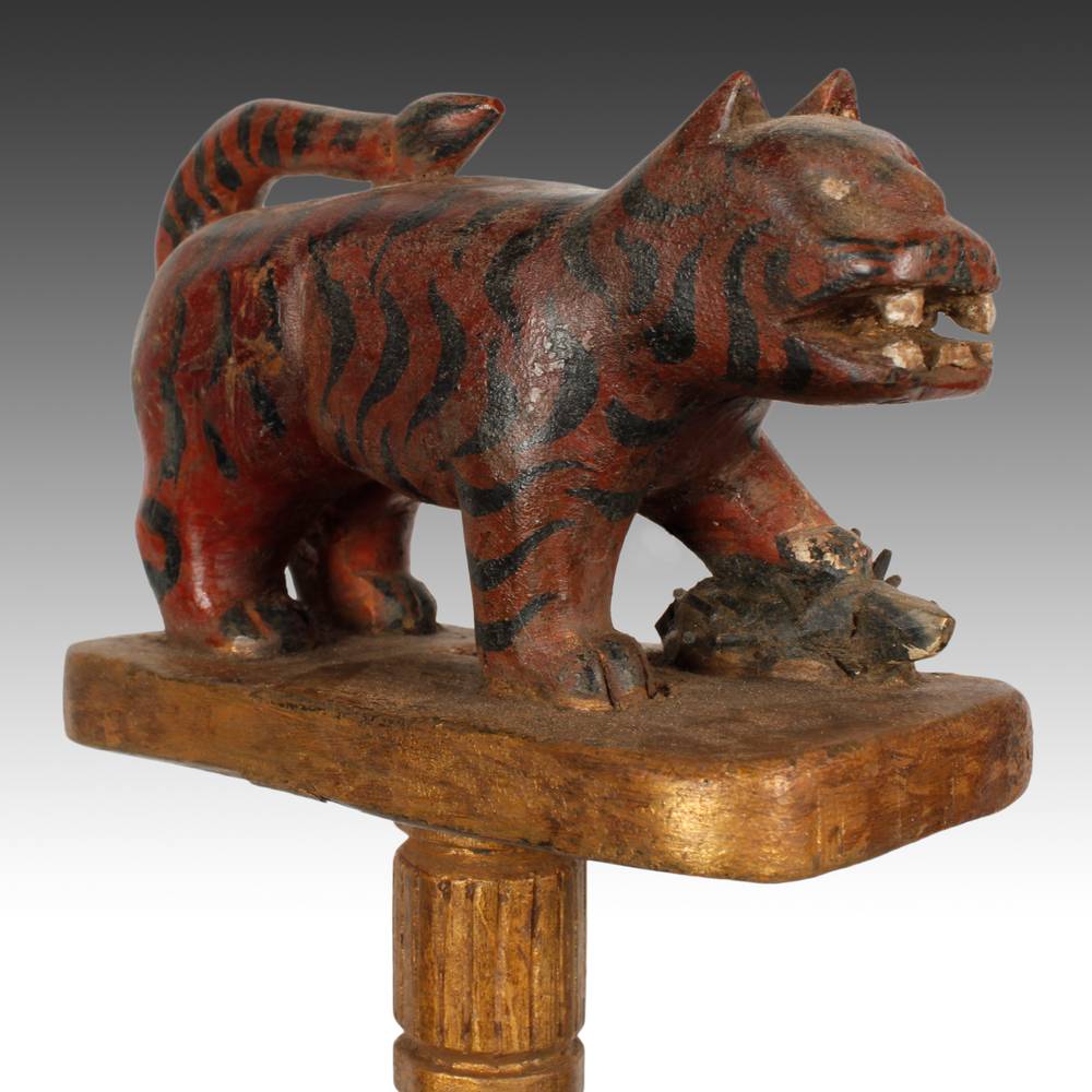 Ashanti Linguist's Staff Depicting a Tiger with Foot Atop Porcupine - Image 3