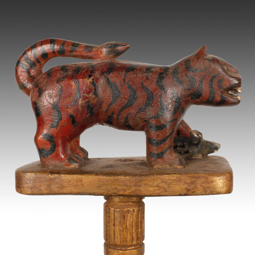 Ashanti Linguist's Staff Depicting a Tiger with Foot Atop Porcupine - Image 4