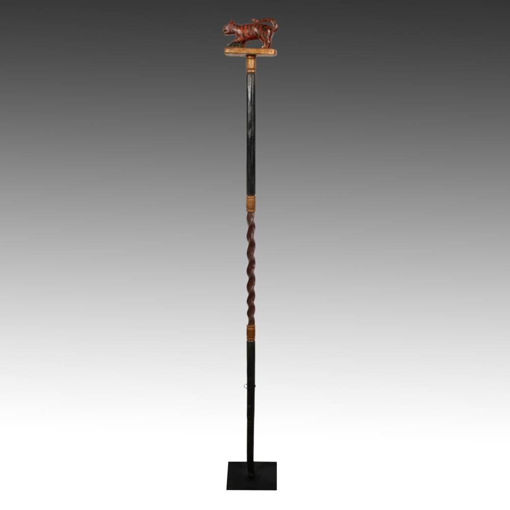 Ashanti Linguist's Staff Depicting a Tiger with Foot Atop Porcupine - Image 6