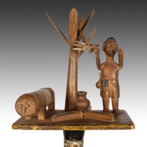 Ashanti Linguist's Staff Depicting a Man with an Animal Under a Tree