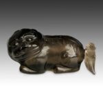 Chinese MiniatureTripod Vessel Having Taotie Mask Loop Handles with Beast Finial Lid, China