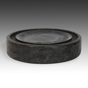 Chinese Circular Inkstone with Landscape Motif