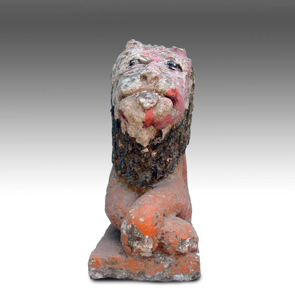 Indian Temple Fragment Depicting Lion with Crossed Paws