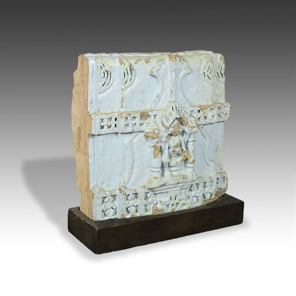 Indian Temple Fragment with Deity Motif, Based - Image 2