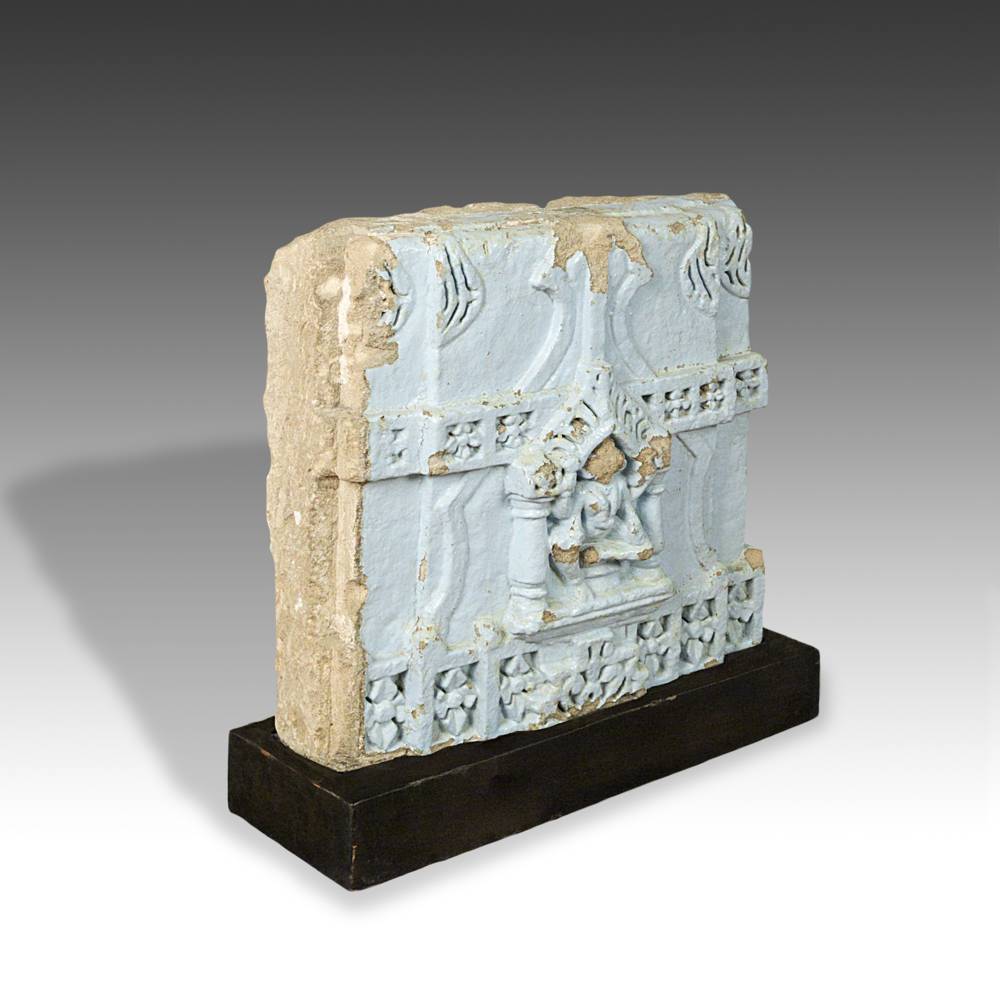 Indian Temple Fragment with Deity Motif, Based - Image 2