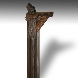 Indian Carved Pillar with "Tree of Life" Motif: Cross Top Cantilevered Capitol and Stone Base