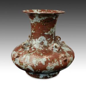 Chinese Vase with 4 Loop Elephant Style Handles and Modeled Foo Lion Decoration