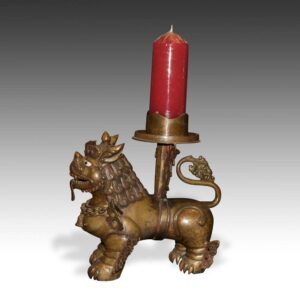 Tibetan Candle Holder Depicting Snow Lion