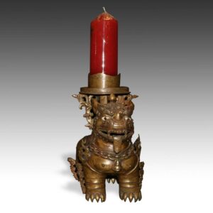 Tibetan Candle Holder Depicting Snow Lion