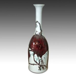 Chinese Long Neck Vase with Floral Motif