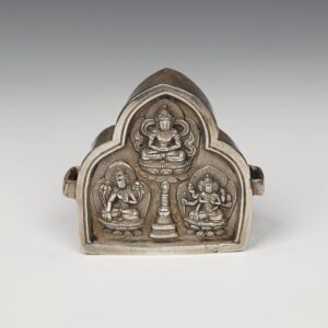 Nepalese Gao or Prayer Box Depicting 3 Deities of Long Life