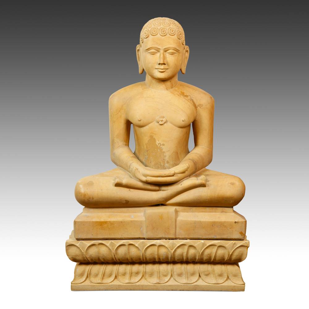 Indian Seated Figure of Mahavira, on Lotus Base