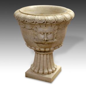 Indian Lotus-Form Vessel with Mask Motif on Pedestal