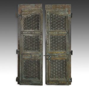 Indian Double Door Set with Pierced-Work Panel Carving: Painted