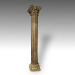 Indian Full Pillar with Carved Ram Capitol and Stone Base