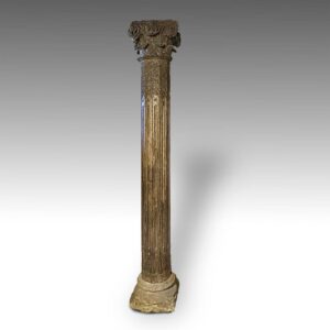 Indian Full Pillar with Carved Ram Capitol and Stone Base