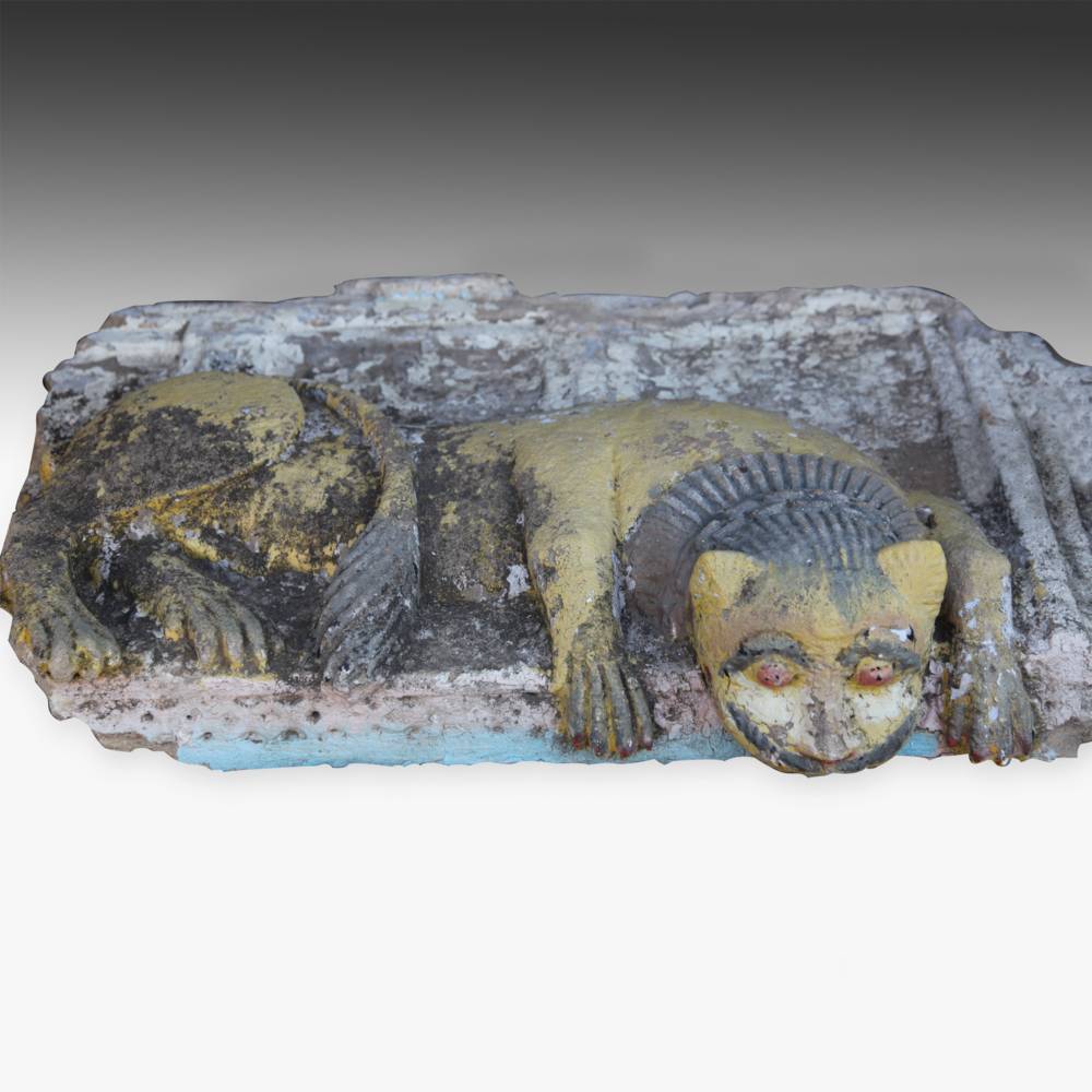 Indian Temple Fragment Depicting Perched Cat