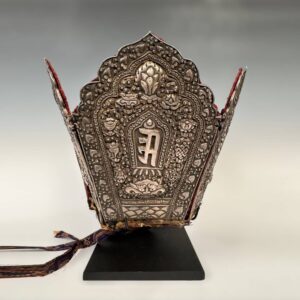 Nepalese Llama's Crown with Gao Forms Depicting the Ashtamangala, Norbu, Chhepu & Sanskrit Lettering for the Pancha Rakshya