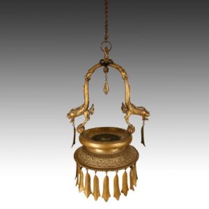 Nepalese Hanging Lamp with Dragon Motif & Pendants