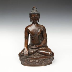 Nepalese Seated Figure of Sakyamuni Buddha, with Silver Incising