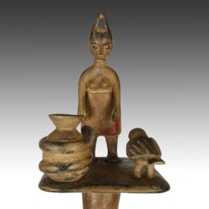 Ashanti Linguist's Staff Depicting Woman with Bird and Pot Wrapped in Snake, Based