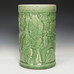Chinese Large Brush Pot Depicting Taoist Immortals