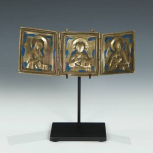 Russian 3 Leaf Icon Depicting Jesus the Teacher, Mother of God, John the Baptist, Based