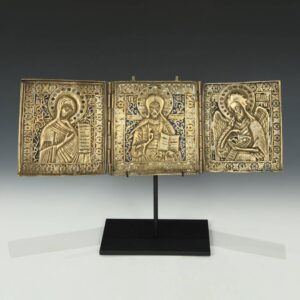 Russian 3 Leaf Icon Depicting Mother of God, Jesus the Teacher, John the Evangelist, Based