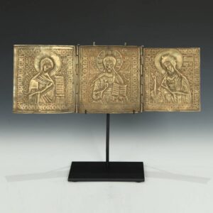 Russian 3 Leaf Icon Depicting Mother of God, Jesus the Teacher, John the Evangelist, Based