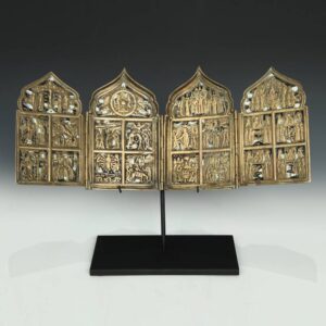 Russian 4 Leaf Icon Depicting Church Feasts of the New Testament, Based