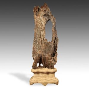 Chinese Mu Gongshi or Wood "Spirit Stone" on Huali Wood Stand