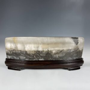 Chinese Gongshi Landscape Crystal on Hardwood Base
