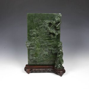 Chinese Figural Plaque Depicting Scholar Holding a Proclamation in Front of Two Dragons, Clouds and Wall