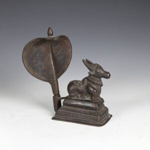 Indian Bronze Altar Statue of Nandi with Cobra Hood