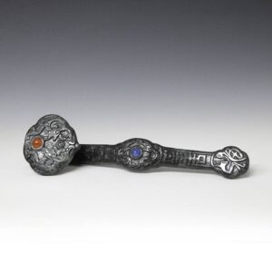 Chinese Ruyi Scepter with Semi-Precious Stone Cabochons and Long Life Character