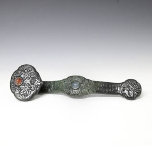 Chinese Ruyi Scepter with Semi-Precious Stone Cabochons and Long Life Character
